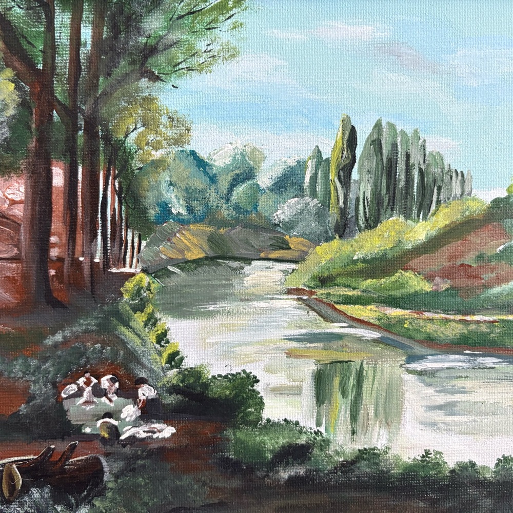 8 x 10 French Pastoral Landscape inspired acrylic painting on canvas. No frame.